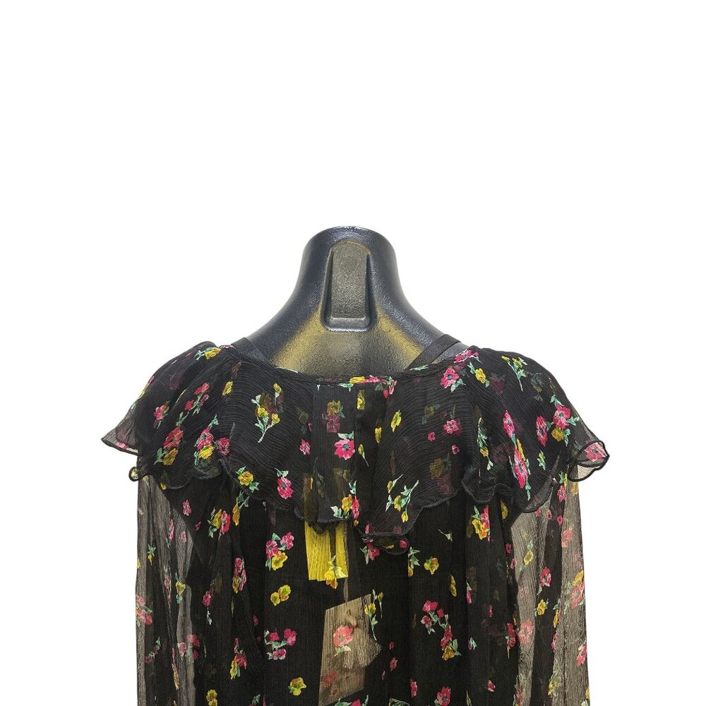 NWT Johnny Was Black Sheer Floral Ruffle Blouse w/Black Undershirt Size L - Picture 6 of 13